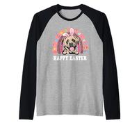 English Mastiff Dog Easter Bunny Eggs Hunting Boho Rainbow Camiseta Manga Raglan