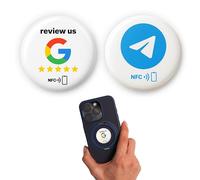 English Mix Set: 1 x Google "Review us" NFC Sticker + 1 x Telegram NFC Sticker - Self-Programmable, Reusable, Adhesivo 3M - 3 cm de diámetro - Boost Engagement with One Tap