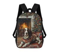 English Springer Spaniel by Fireplace Dog in Sweater Christmas Art Mochila Escolar Para Niños De 17 Pulgadas, Mochila Informal De Viaje Para Niños Y Niñas, Mochila De Gran Capacidad Para El Día A Día