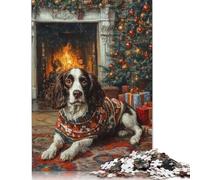 English Springer Spaniel by Fireplace Dog in Sweater Christmas Art Puzzles Imposible,desafío para Adultos Entretenimiento Creativo 1000 Piezas Obra De Arte De Juego De para Adultos Y Niños 1000pcs (