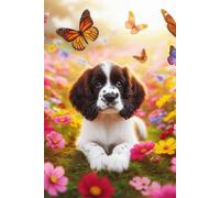 English Springer Spaniel Puppy in a field of colorful flowers Notebook - Large 6 x 9 inches - 127 Pages