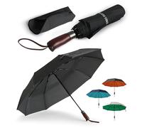 ENGLISH SUMMER Paraguas de lujo resistente al viento para lluvia y sol: fuerte, automático, toldo extragrande, ventilado, plegable portátil, calidad, mango de madera auténtica, Negro carbón, Extra