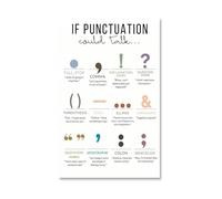 English Teacher Classroom Decor - Punctuation Marks Chart with Grammar Tips, Funny “If Punctuation Could Talk” Poster for Middle School (Framed,12x18inch(30x45cm))