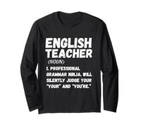 English Teacher Definition - Grammar Humor Classroom Tee Manga Larga
