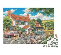 English Village 1000 Piezas Jigsaw Puzzle Reciclable Paper Vintage Cars Senior Puzzles Party Game Props Excelente Idea De Regalo for Women and Men Both 70x50cm/1000pcs