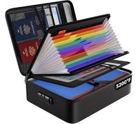ENGPOW Caja de documentos ignífuga con aislamiento térmico de 2,871.1 °C, organizador de archivos multicapa impermeable e ignífugo de 13 bolsillos, caja de almacenamiento de documentos A4 con