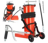 Engrasador neumático de barril 6L 360 Bar Lubricador Grasa a Estribo, Tubo 4 m | con ruedas | Unidad de palanca | 2 extremos rígido y flexible