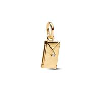 Engravable openable Envelope 14k Gold-Plated Dangle with Clear Cubic Zirconia