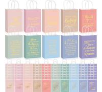 Engrowtic Paquete de 100 bolsas de regalo de agradecimiento de Navidad con asas a granel de 8.3 x 3.1 x 6 pulgadas, mini bolsa de papel kraft de agradecimiento a los empleados, bolsas pequeñas para