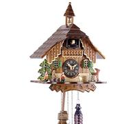 Engstler Reloj de cuco de madera auténtica de la Selva Negra con mecanismo de cuarzo a pilas y llamada de cuco - Oferta de relojes Park Eble Schwarzwaldhaus 29cm- 429 Q