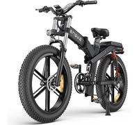 ENGWE x24/X26 Bicicleta Eléctrica Plegable con 24"/26" x 4.0 Fat Tire Batería 48V 19.2AH/+10AH Kilometraje 100/150 km, 3 Suspensión Triple 8-Velocidades Ebike (Negro, X26 Dual Batería 19.2AH+10AH)