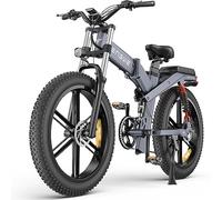 ENGWE x24/X26 Bicicleta Eléctrica Plegable con 24"/26" x 4.0 Fat Tire Batería 48V 19.2AH/+10AH Kilometraje 100/150 km, 3 Suspensión Triple 8-Velocidades Ebike (Gris, X26 Dual Batería 19.2AH+10AH)