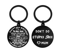 ENGZHI Regalos de cumpleaños número 21 para él, regalos de feliz cumpleaños número 21 para hombres de parte de mamá, llavero de metal decorativo, Hijo de mamá, S