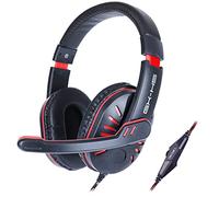 ENHANCE Auriculares para Juegos GX-H5 con micrófono Giratorio - Diadema Ajustable, Controlador de Volumen con Cable Trenzado, Auriculares USB con Aislamiento de Sonido, Cable Divisor Incluido (Rojo)