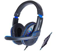 ENHANCE Auriculares para Juegos GX-H5 con micrófono Giratorio - Diadema Ajustable, Controlador de Volumen con Cable Trenzado, Auriculares USB con Aislamiento de Sonido, Cable Divisor Incluido (Azul)