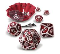 ENHANCE DND Juego de Dados de Metal - 7 Dados poliédricos con Bolsa de Dados de Cuero Vegano 2 en 1 y Bandeja de Dados, Dados de Metal sólido para Juegos de rol (Edición de Coleccionista Rojo)