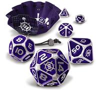 ENHANCE DND Juego de Dados de Metal - 7 Dados poliédricos con Bolsa de Dados de Cuero Vegano 2 en 1 y Bandeja de Dados, Dados de Metal sólido para Juegos de rol (Edición de Coleccionista Morado)
