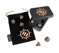 ENHANCE Juego De Dados De Metal DND - Set De 7 Piezas De Zinc Sólido con Caja Y Bolsa - para Mazmorras Y Dragones, Pathfinder Y Más (Bronce Antiguo)