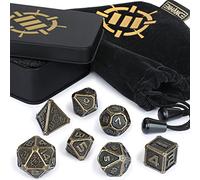 ENHANCE Juego De Dados De Metal DND - Set De 7 Piezas De Zinc Sólido con Caja Y Bolsa - para Mazmorras Y Dragones, Pathfinder Y Más (Bronce Antiguo)