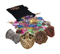 ENHANCE Juego de Fichas de Tesoro de Mesa: 40 Fichas MTG de Metal (x10 de Cada Diseño) con Gemas Acrílicas Variadas (Más de 40) y Bolsa con Cordón, Contadores para Juegos de rol - Contadores MTG