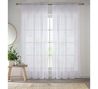 Enhanced Living Par de Cortinas de Gasa Blanca para Sala de Estar, 145 x 206 cm, Cortinas Transparentes de Tejido Liso con Ranura Superior (145 x 206 cm)