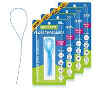 Enhebradores de hilo dental, herramienta esencial para mantener la salud bucal con aparatos ortopédicos, puentes e implantes, 200 unidades (paquete de 4)