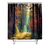 Enhome Cortinas de Ducha Impermeable Antimoho y Lavables, Cortina de Baño Estampada de Bosque Verde Bosque Mágico 3D, Poliéster Cortinas de Ducha con 12 Ganchos (Paisaje Natural,120x180cm)