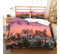 Enhome Juego de Ropa de Cama 3 Pieza 3D Moderna Ciudad Impresión Microfibra Juegos de Fundas para Edredón + 2 Fundas de Almohada 50 * 75cm (220x240cm,Los Angeles)