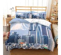 Enhome Juego de Ropa de Cama 3 Pieza 3D Moderna Ciudad Impresión Microfibra Juegos de Fundas para Edredón + 2 Fundas de Almohada 50 * 75cm (200x200cm,Tokio)
