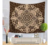 Enhome Tapiz Pared Decoracion Grande, Mandala Europea Mantel Estilo Indio Tapicería Colgante Pared Tapices Decoración Pared Dormitorio Sala De Estar Luces Led (Loto geométrico marrón,200 * 150cm)
