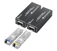 ENIANHUA Un par de convertidores de medios de fibra LC de modo único Gigabit, con 2 módulos SFP, transceptor bidireccional SFP de 1.25 G, 1310 nm TX/1550 nm RX, monitoreo de diagnóstico digital