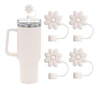 EnigmaDrops Cubiertas para pajitas de flores para vasos Stanley de 30 y 40 onzas, 4 tapas de silicona reutilizables, protectores para pajitas Stanley Cup de 10 mm, color blanco roto