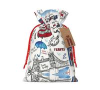EniLsa Bolsa de regalo con cordón de Navidad con estampado de Londres, decoraciones de regalos para suministros de fiesta de Navidad, 8.3 x 11.8 pulgadas