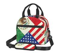 EniLsa Lonchera aislada con correa ajustable para el hombro, reutilizable, bonita lonchera para hombres y mujeres, estampado de bandera mexicana americana