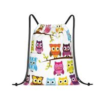 Enilsa Mochila escolar con cordón de matemáticas, impermeable, con cordón, bolsa de gimnasio, bolsa de natación, Búhos en ramas de árbol, talla única