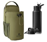 ENIVAN - Pack Bolsa Deportiva Magnética + Botella Agua Acero Inoxidable 1L - Imanes Fuertes, Impermeable, con Pajita y Boquilla, Bolsillo Móvil - Fitness, Gimnasio, Uso Diario, Trabajo - Verde