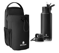 ENIVAN - Pack Bolsa Deportiva Magnética + Botella Agua Acero Inoxidable 1L - Imanes Fuertes, Impermeable, con Pajita y Boquilla, Bolsillo Móvil - Fitness, Gimnasio, Uso Diario, Trabajo - Negro