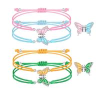 EnixwH 4 Piezas De Pulseras De La Amistad, Pulsera Amistad, Pulsera Hermanas, Pulseras De Mariposa, Pulseras De Cuerda Ajustables, Adecuadas para Parejas, Buenos Amigos (Rosa Azul Amarillo Verde)