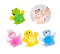 EnixwH 4 Piezas Manoplas Baño para Niños con Estampado Animal, Guante Exfoliante Corporal de Doble Uso, Guante Exfoliante Suave, Guantes de Baño Exfoliantes, para Duchas (22 x 23 cm)