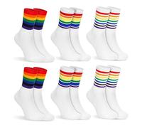 EnixwH 6 Piezas Calcetines de Algodón con Rayas Arcoíris, Calcetines Orgullo Gay Colorido Largo Medio, Rainbow Socks Rayas Deportivo Unisex, Lésbica Pride Accesorios para Fiesta Eventos