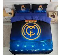 ENIXWH Juego de ropa de cama de microfibra con diseño de estrella del fútbol 3D, diseño de Madrid, juego de 1 con cremalleras y 2 fundas de almohada (B, 135 x 200 cm)