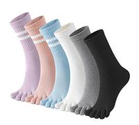 Eniyou 6 Pares Calcetines Dedos Mujer De Longitud Media Calcetines Barefoot Mujer Algodón Separadores De Dedos Deportes Permeable Y Transpirable Cómodo Y Suave Adecuado Para Uso Diario,Correr,Fitness