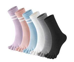 Eniyou 6 Pares Calcetines Dedos Mujer De Longitud Media Calcetines Barefoot Mujer Algodón Separadores De Dedos Deportes Permeable Y Transpirable Cómodo Y Suave Adecuado Para Uso Diario,Correr,Fitness