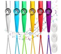 Eniyou 6 Piezas Kazoo Pitos de Carnaval Pito Carnaval Cadiz Cazu Instrumento Mirlitón Niños Silbato de Trompeta Kazoo Metálico Con 30 Kazoo Membranas de Flauta y 6 Kazoo Acollador