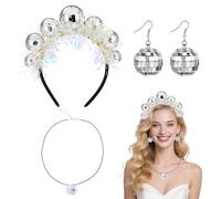 Eniyou Discokugel Deko Discokugel Haarreif Diadema Nochevieja Ideal para Atuendos en Temática Retro Carnavales Festivales en Música con 1 Par Disco Ohrringe 1 Collar Colgante de Bola de Discoteca