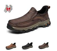 Enjerr Orthopedic Shoes Men, 2025 New Men's Orthopedic Comfortable Hands-Free Genuine Slip On Loafers, Breathable (Dark Brown,43)