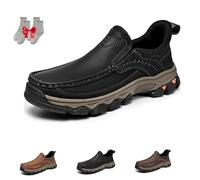 Enjerr Orthopedic Shoes Men, 2025 New Men's Orthopedic Comfortable Hands-Free Genuine Slip On Loafers, Breathable (Black,50)