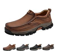 Enjerr Orthopedic Shoes Men - Arch Support, 2025 New Hands-Free Slip On Loafers, Arch Support Genuine Leather Casual Shoes (Orange,46)