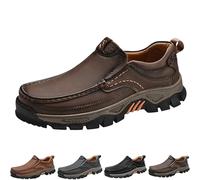 Enjerr Orthopedic Shoes Men - Arch Support, 2025 New Hands-Free Slip On Loafers, Arch Support Genuine Leather Casual Shoes (Brown,45)