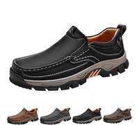 Enjerr Orthopedic Shoes Men - Arch Support, 2025 New Hands-Free Slip On Loafers, Arch Support Genuine Leather Casual Shoes (Black,46)